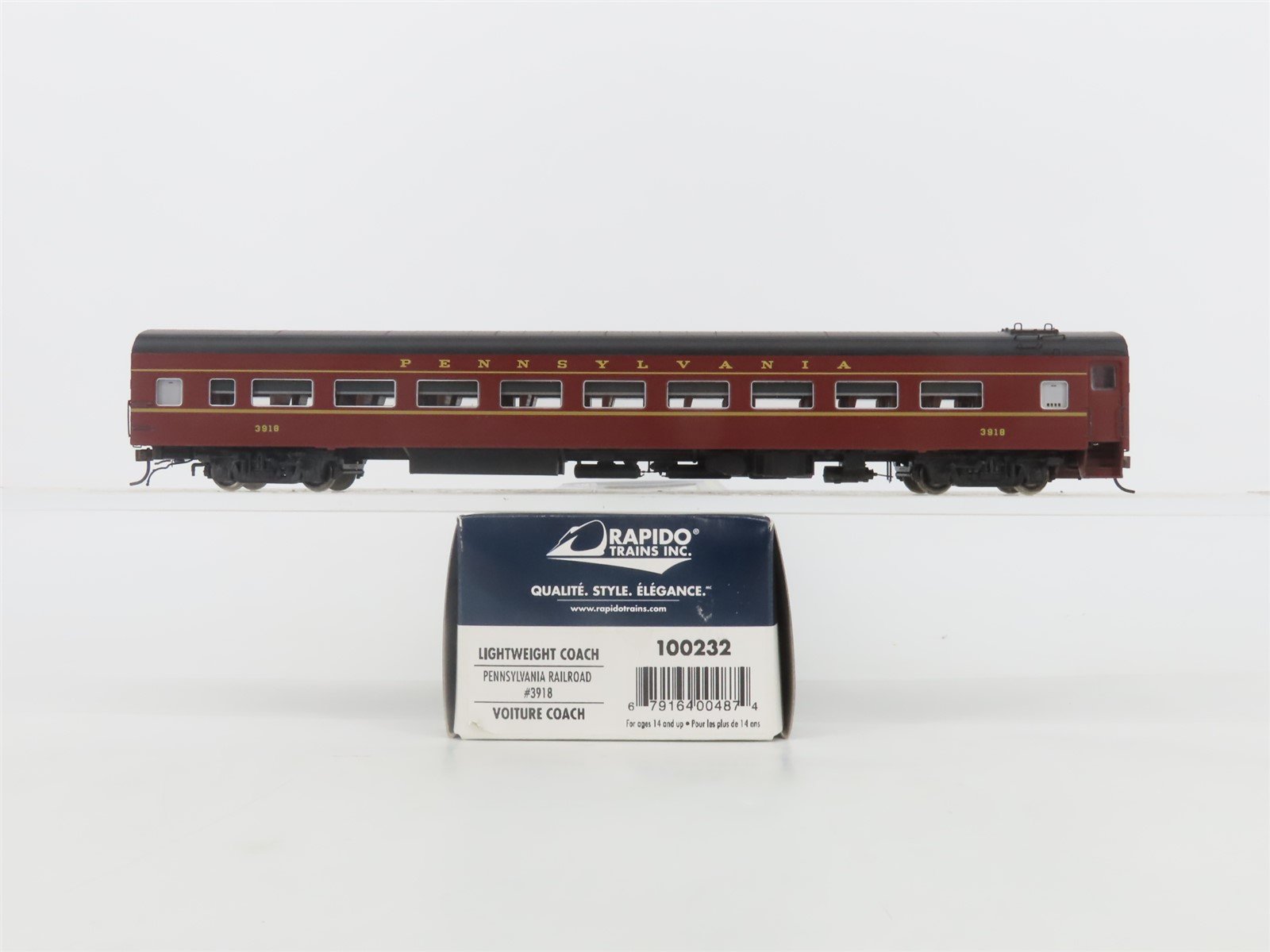HO Scale Rapido 100232 PRR Pennsylvania Lightweight Coach Passenger Car #3918