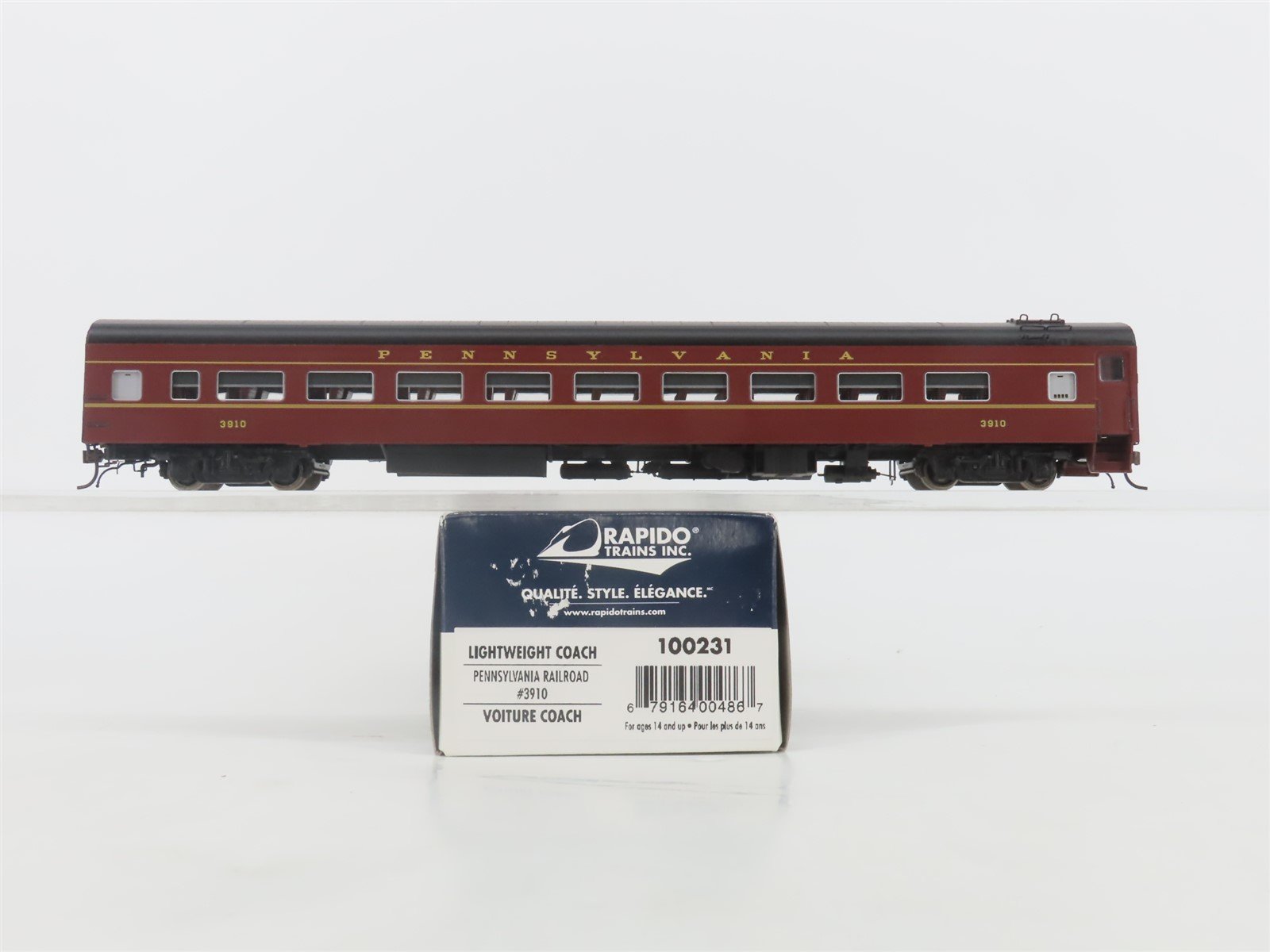HO Scale Rapido 100231 PRR Pennsylvania Lightweight Coach Passenger Car #3910