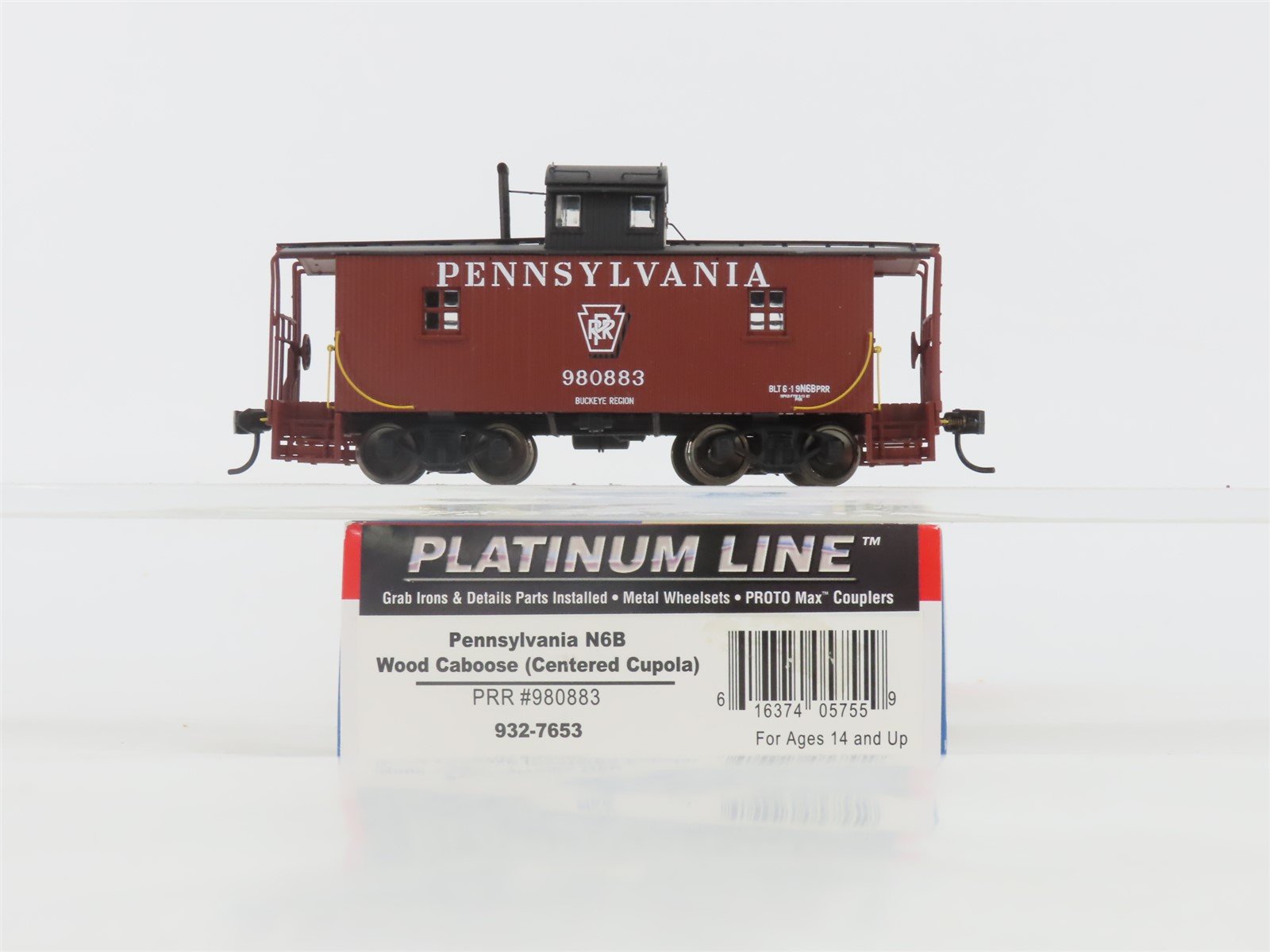 HO Walthers Platinum 932-7653 PRR Pennsylvania N6B Center Cupola Caboose #980883