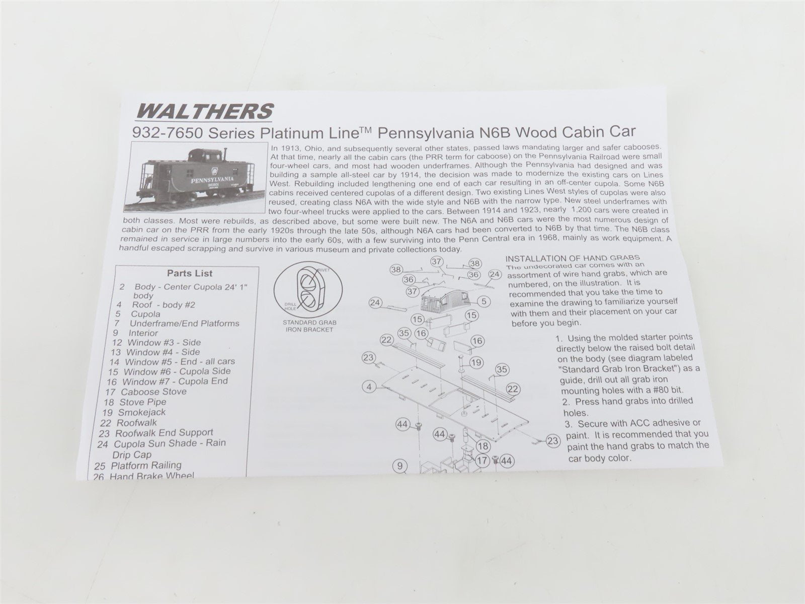HO Walthers Platinum 932-7653 PRR Pennsylvania N6B Center Cupola Caboose #980883
