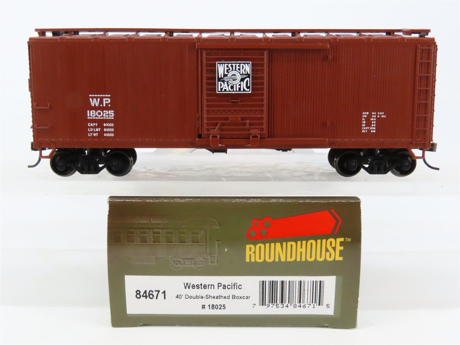 HO Roundhouse 84671 WP Western Pacific 40' Double-Sheathed Wood Box Car #18025