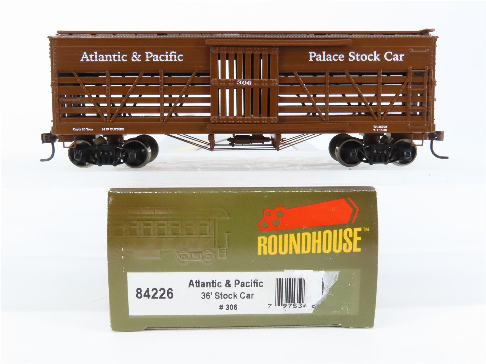 HO Scale Roundhouse 84226 A&P Atlantic & Pacific 36' Palace Stock Car #306