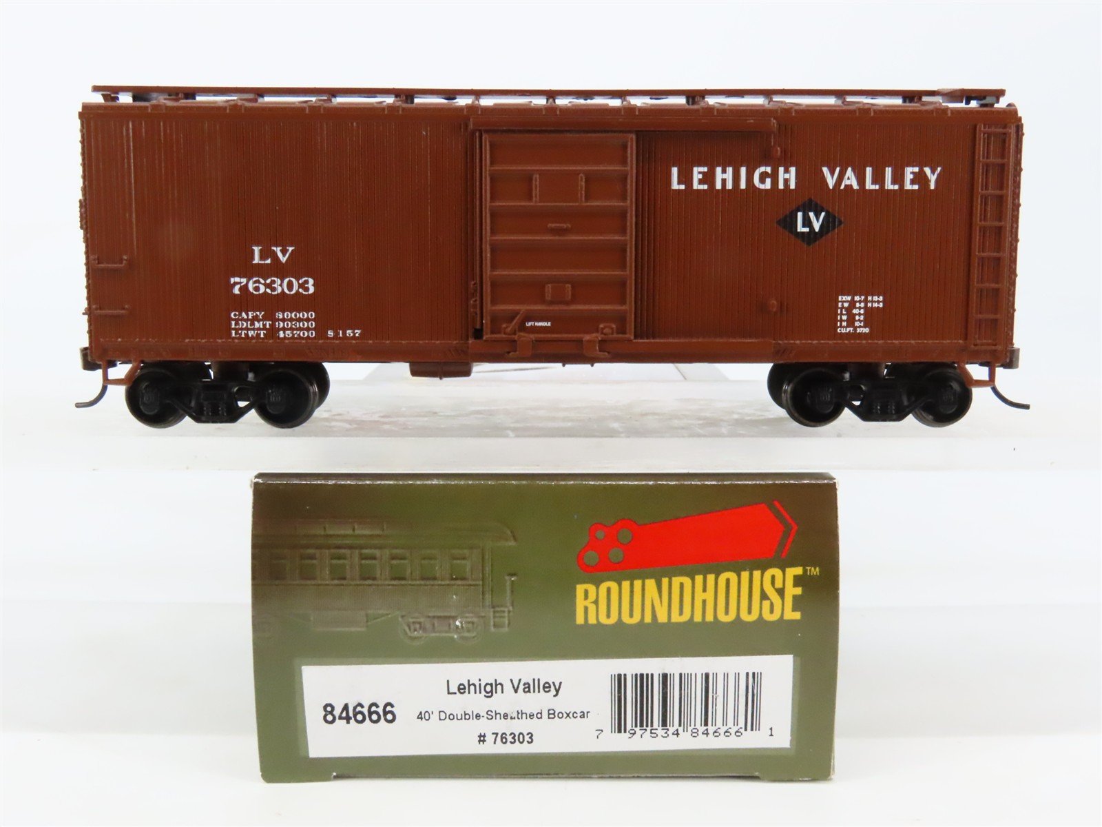 HO Roundhouse 8466 LV Lehigh Valley 40' Double-Sheathed Wood Box Car #76303