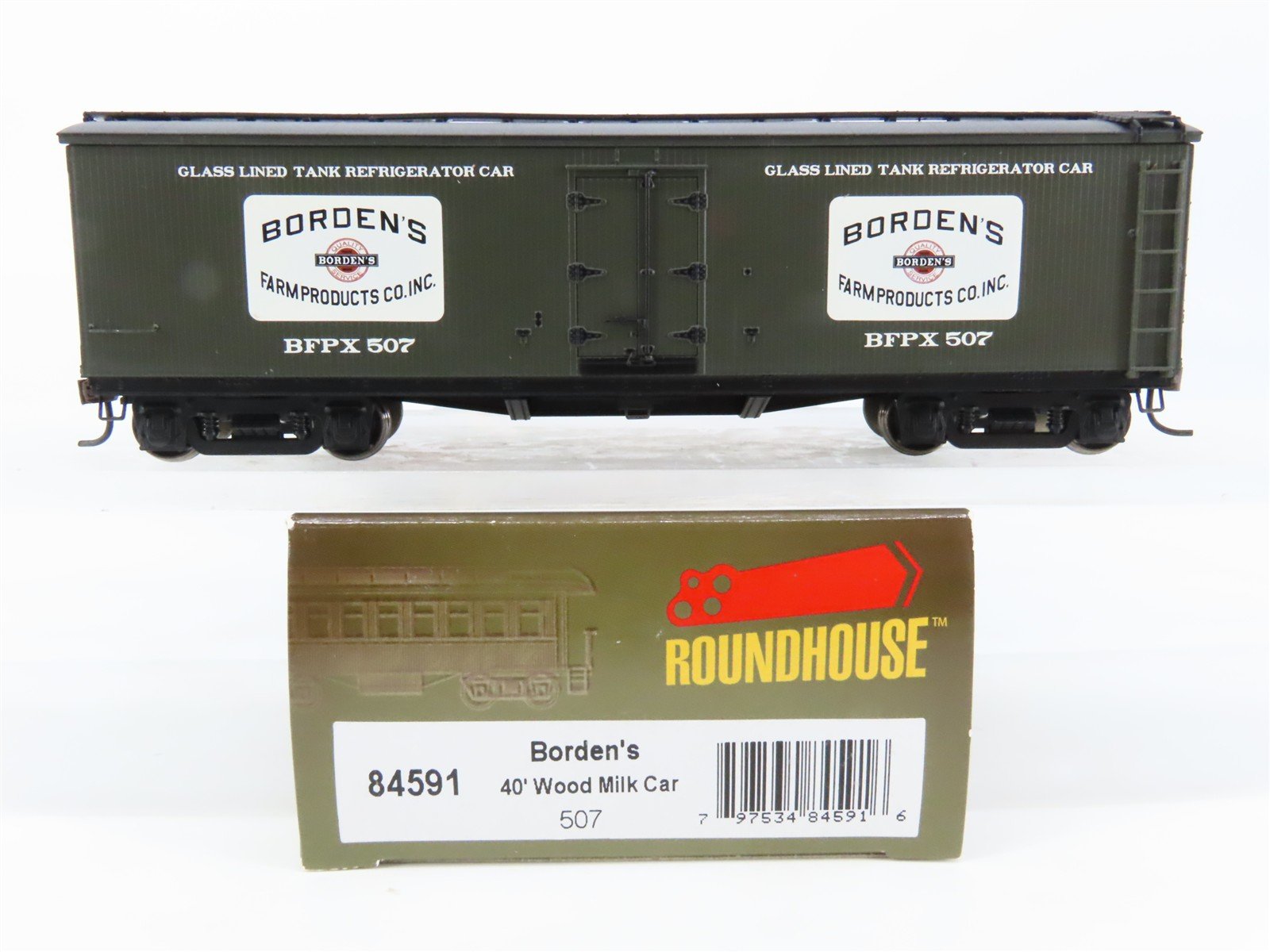 HO Scale Roundhouse 84591 BFPX Borden's 40' Glass-Lined Wood Milk Car #507