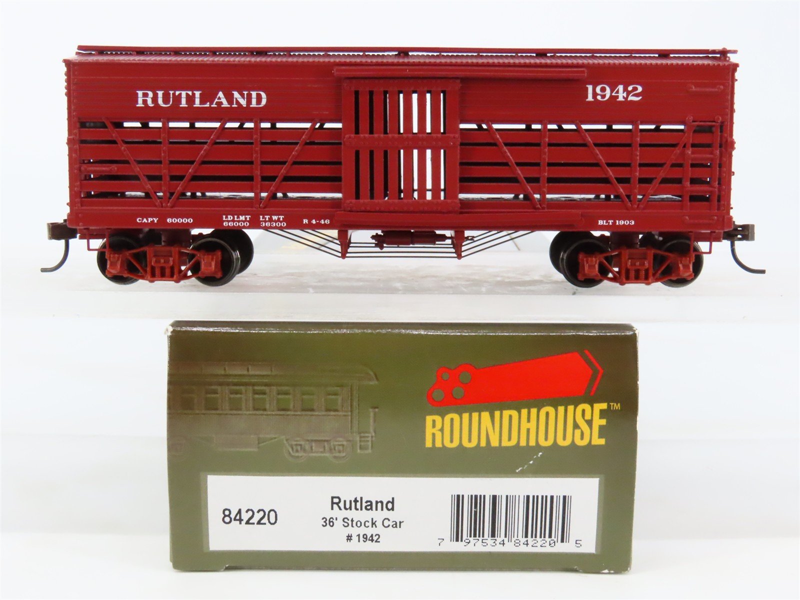 HO Scale Roundhouse 84220 RUT Rutland 36' Stock Car #1942