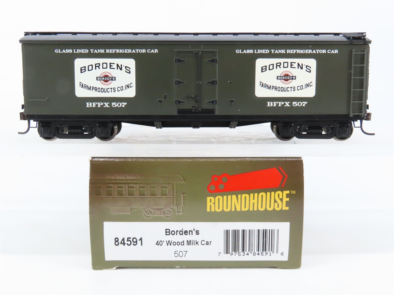 HO Scale Roundhouse 84591 BFPX Borden's 40' Glass-Lined Wood Milk Car #507