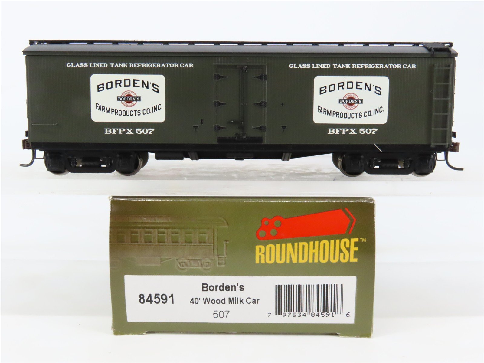 HO Scale Roundhouse 84591 BFPX Borden's 40' Glass-Lined Wood Milk Car #507