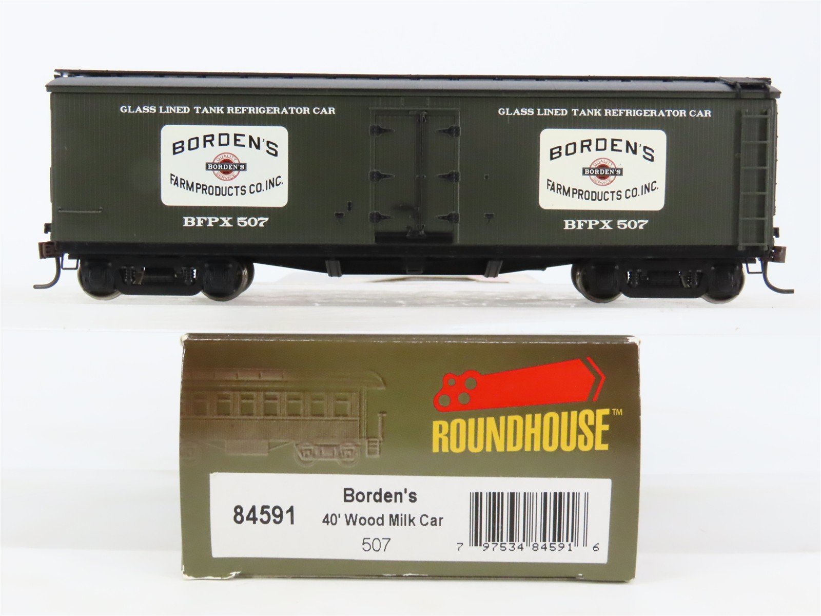 HO Scale Roundhouse 84591 BFPX Borden's 40' Glass-Lined Wood Milk Car #507