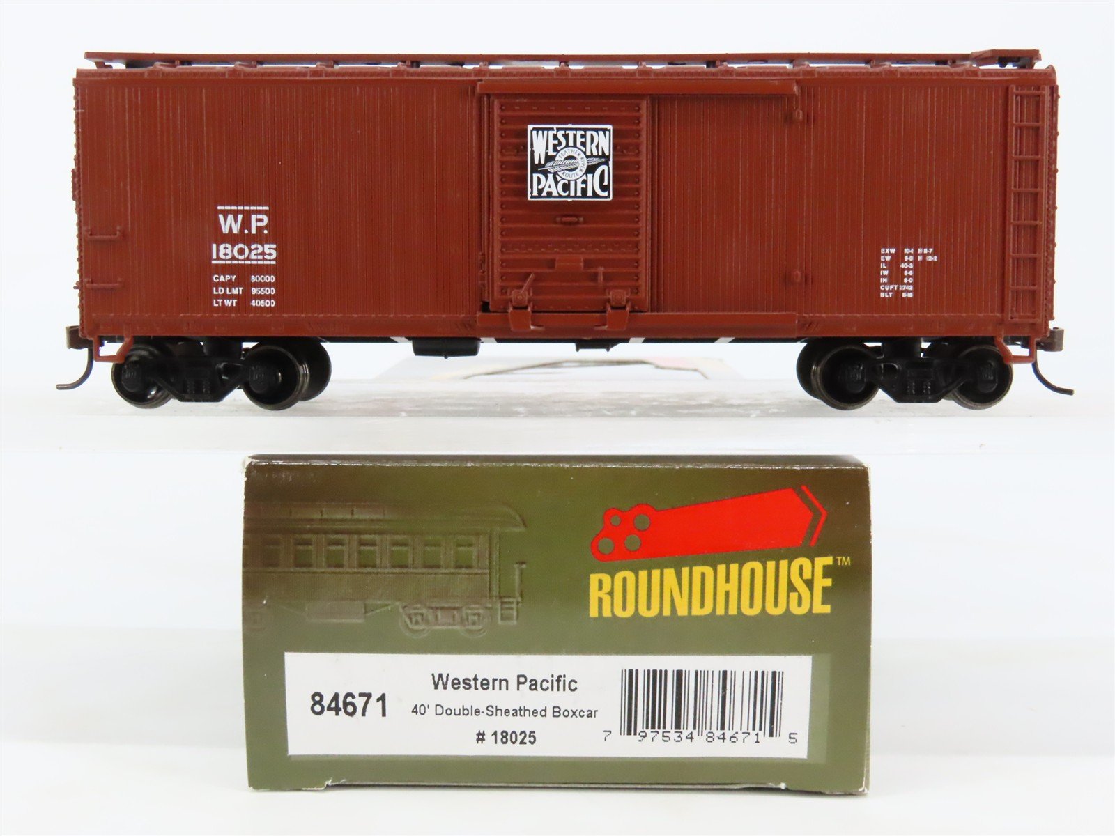 HO Roundhouse 84671 WP Western Pacific 40' Double-Sheathed Wood Box Car #18025