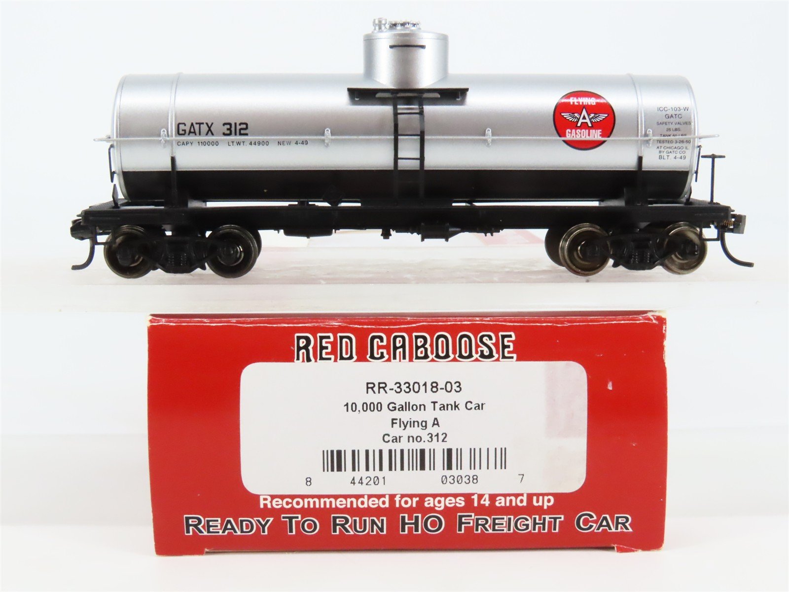 HO Red Caboose RR-33018-03 GATX Flying A Gasoline Single Dome Tank Car #312
