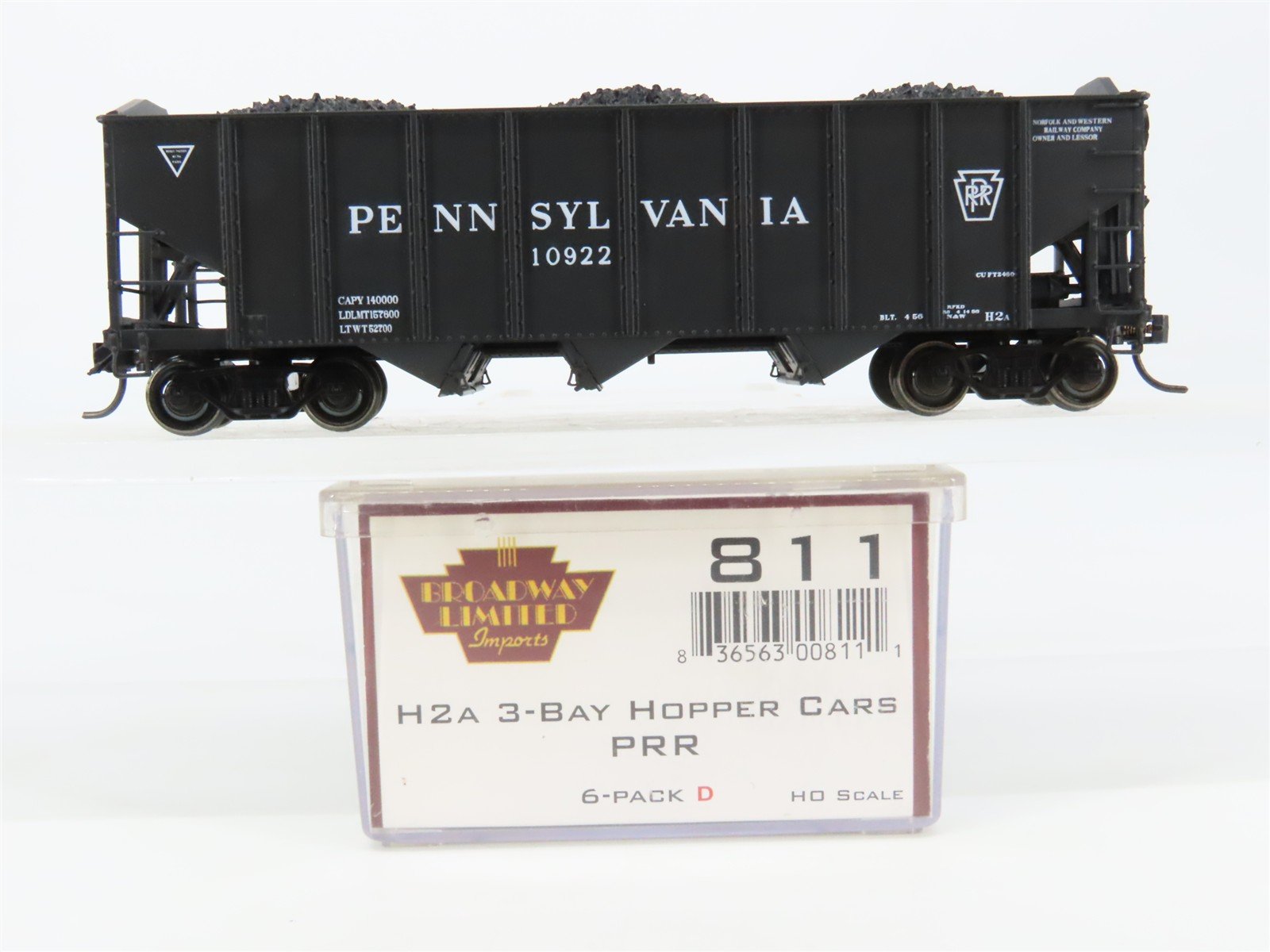 HO Broadway Limited BLI 811 PRR Pennsylvania H2A 3-Bay Hopper #10922 w/ Load