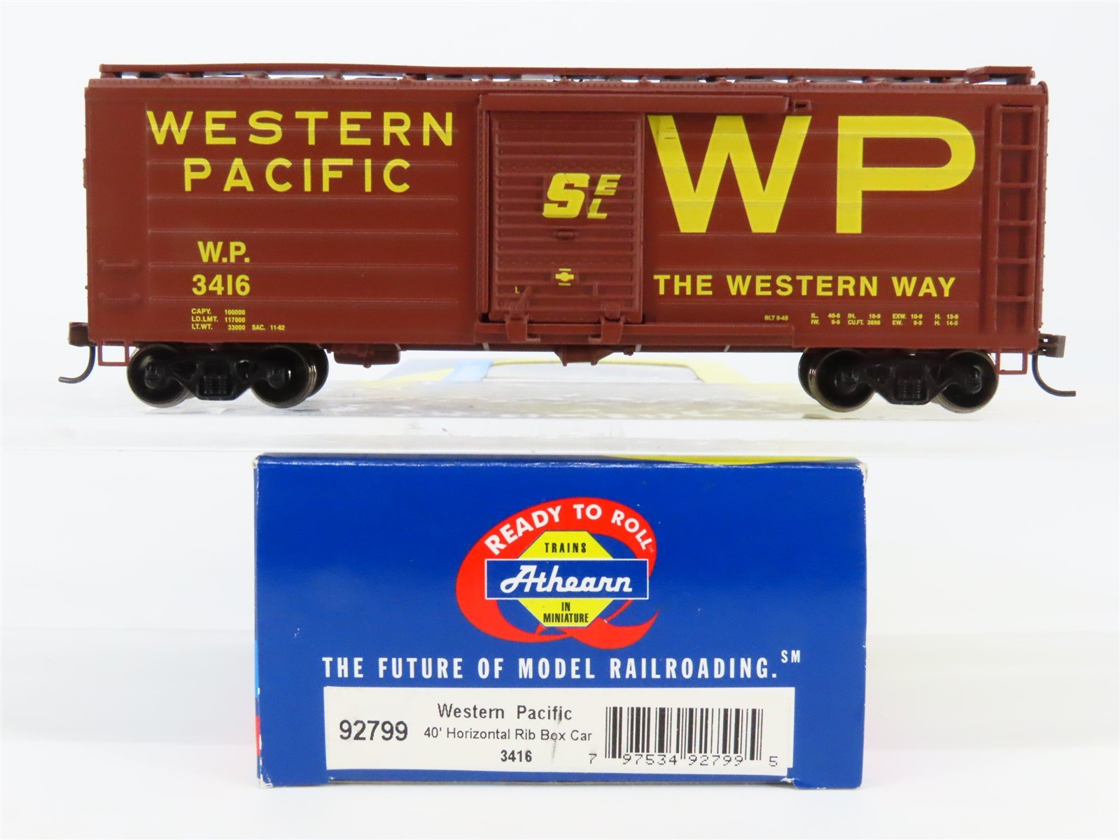 HO Scale Athearn 92799 WP Western Pacific 40' Horizontal Rib Box Car #3416