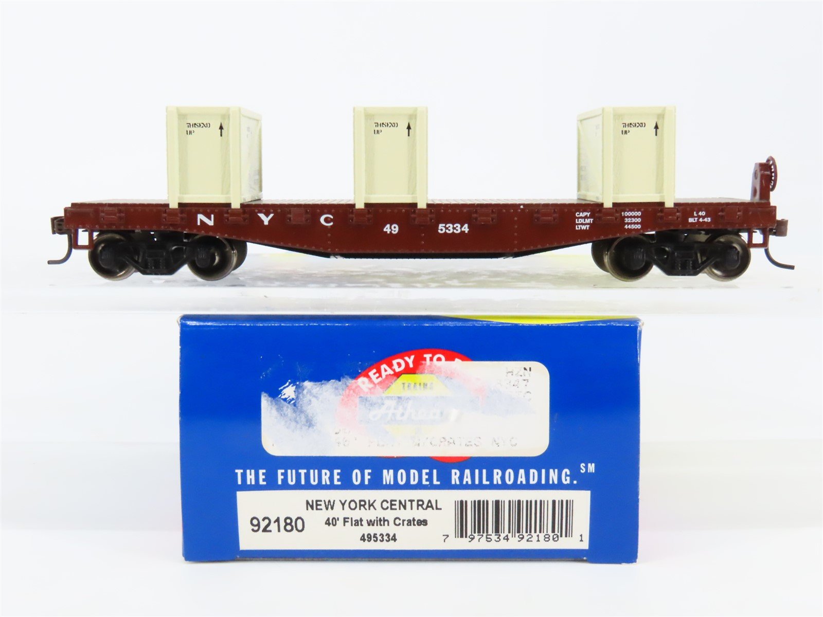 HO Scale Athearn 92180 NYC New York Central 40' Flat Car #495334 w/ Crate Load
