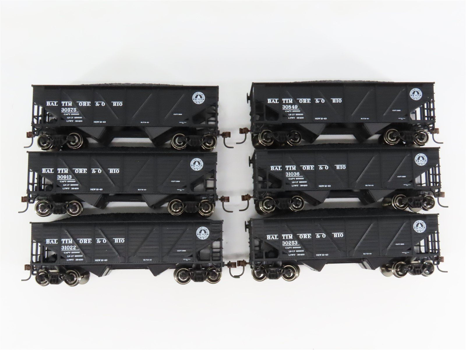 HO Athearn 70790 B&O Baltimore & Ohio 34' 2-Bay Composite Hopper 6-Pack w/ Load