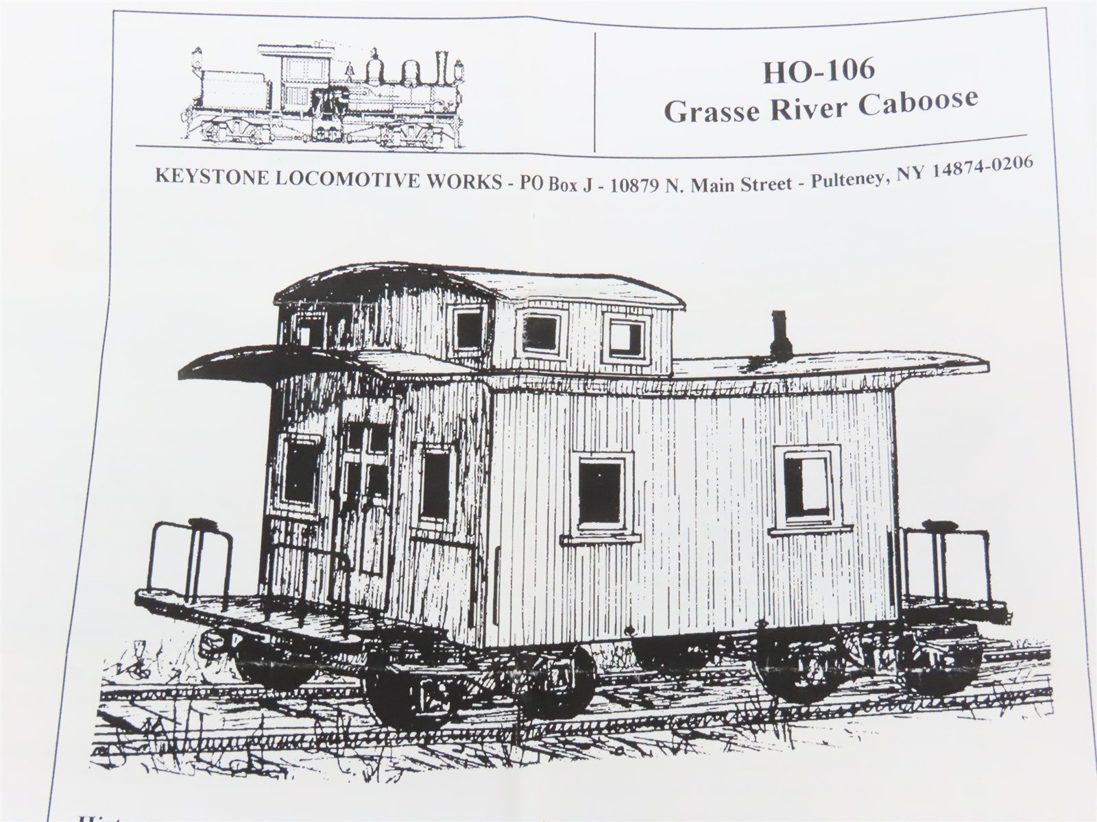 HO Scale Keystone Kit #HO-106 Undecorated Grasse River Offset Cupola Caboose