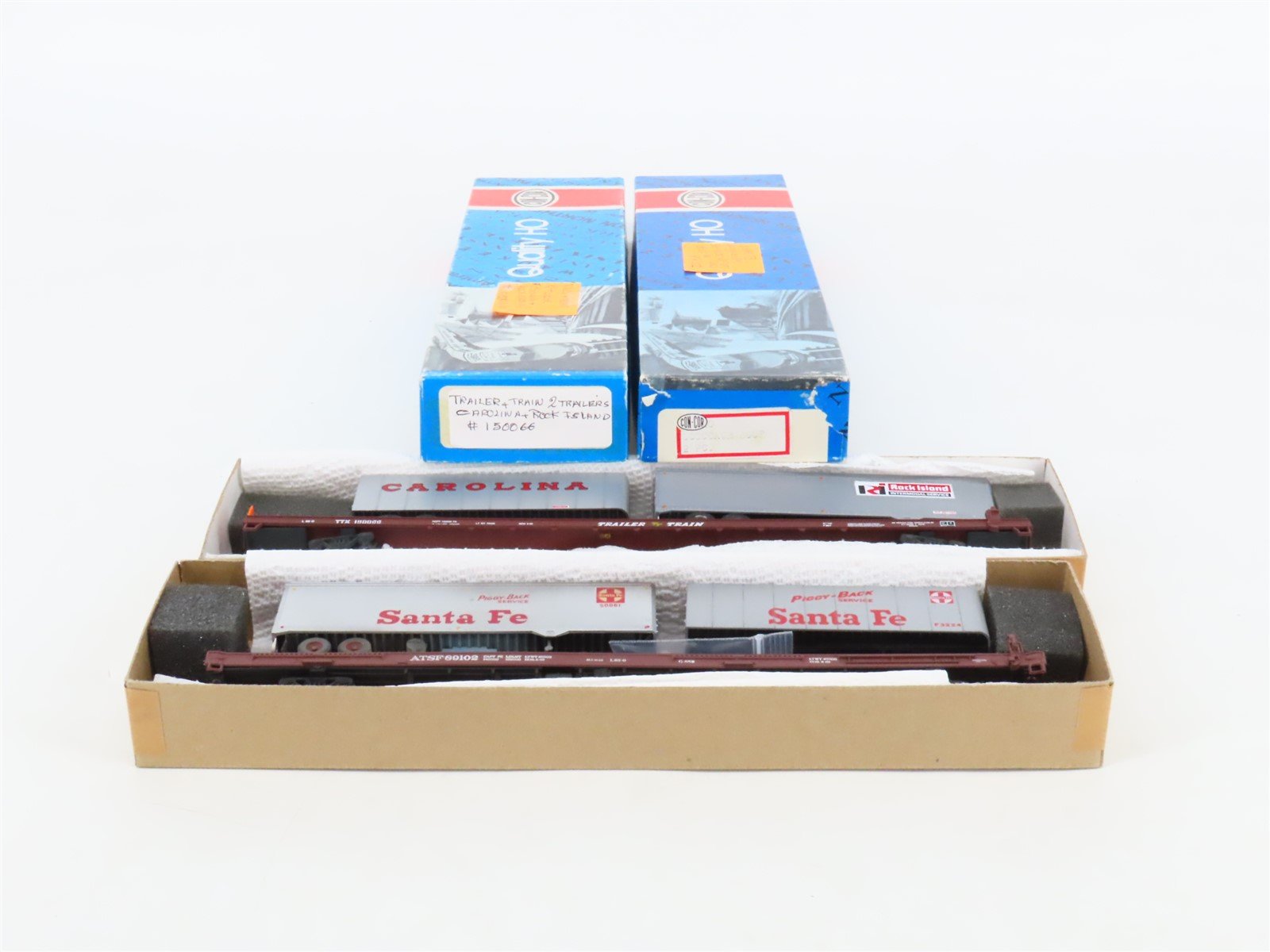 LOT of 2 HO Scale ATSF/TTX 86' Flatcars w/Trailers UPGRADED