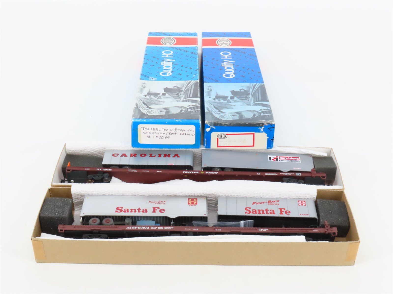 LOT of 2 HO Scale ATSF/TTX 86' Flatcars w/Trailers UPGRADED