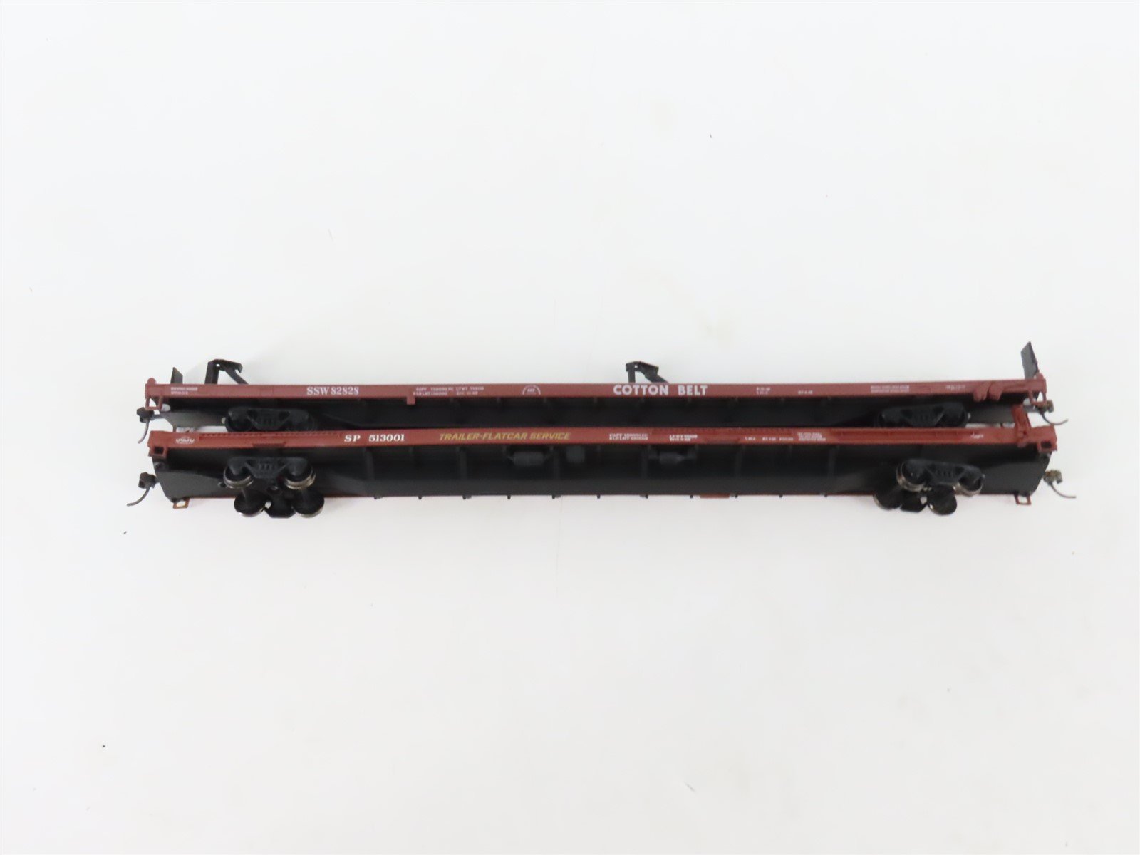 LOT of 2 HO Scale SSW/SP 86' Flatcars w/Cotton Belt Trailers UPGRADED