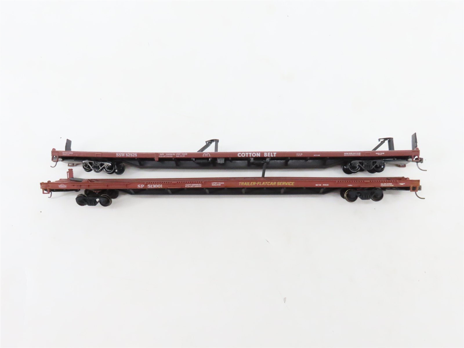 LOT of 2 HO Scale SSW/SP 86' Flatcars w/Cotton Belt Trailers UPGRADED