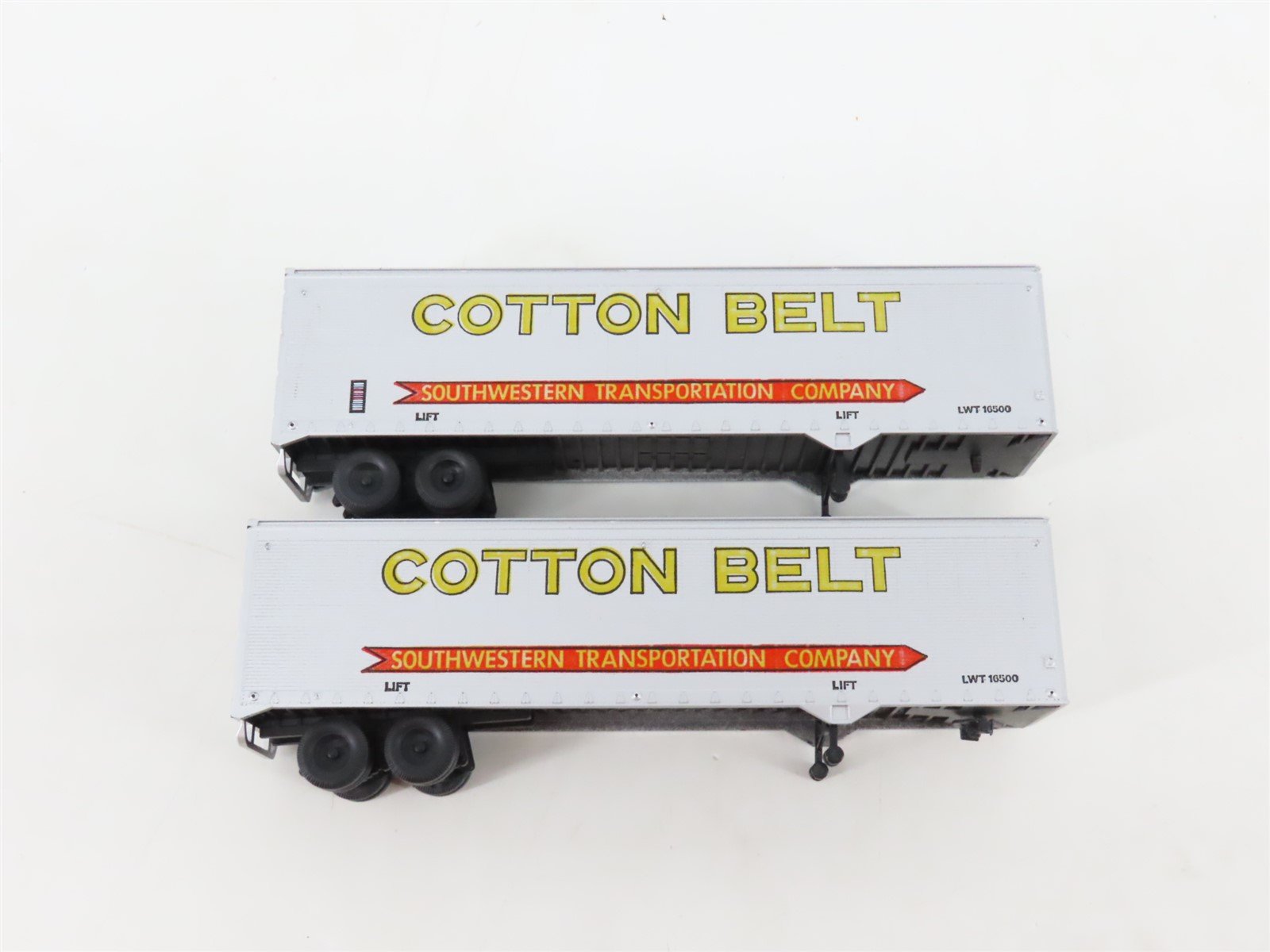LOT of 2 HO Scale SSW/SP 86' Flatcars w/Cotton Belt Trailers UPGRADED