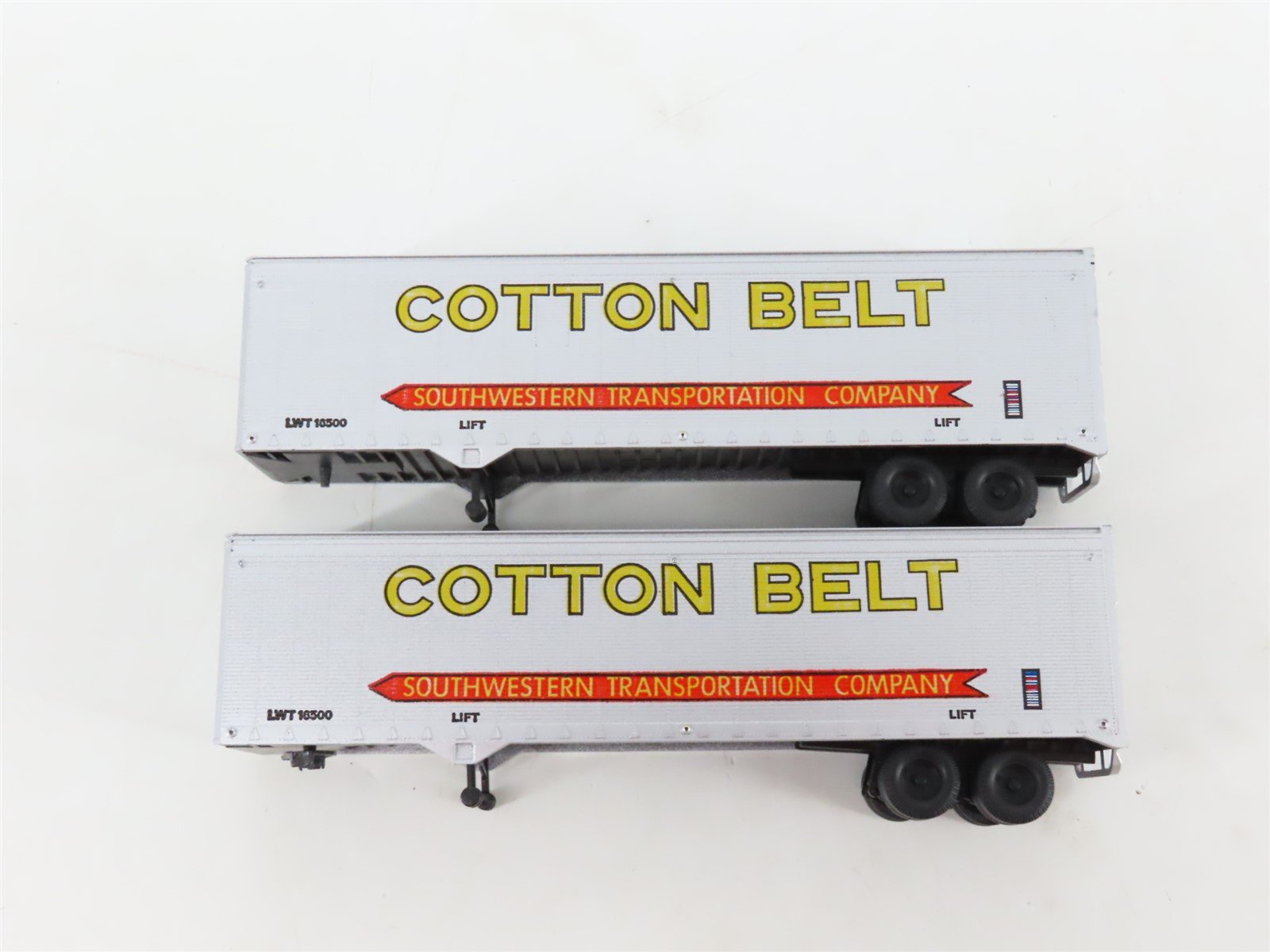 LOT of 2 HO Scale SSW/SP 86' Flatcars w/Cotton Belt Trailers UPGRADED