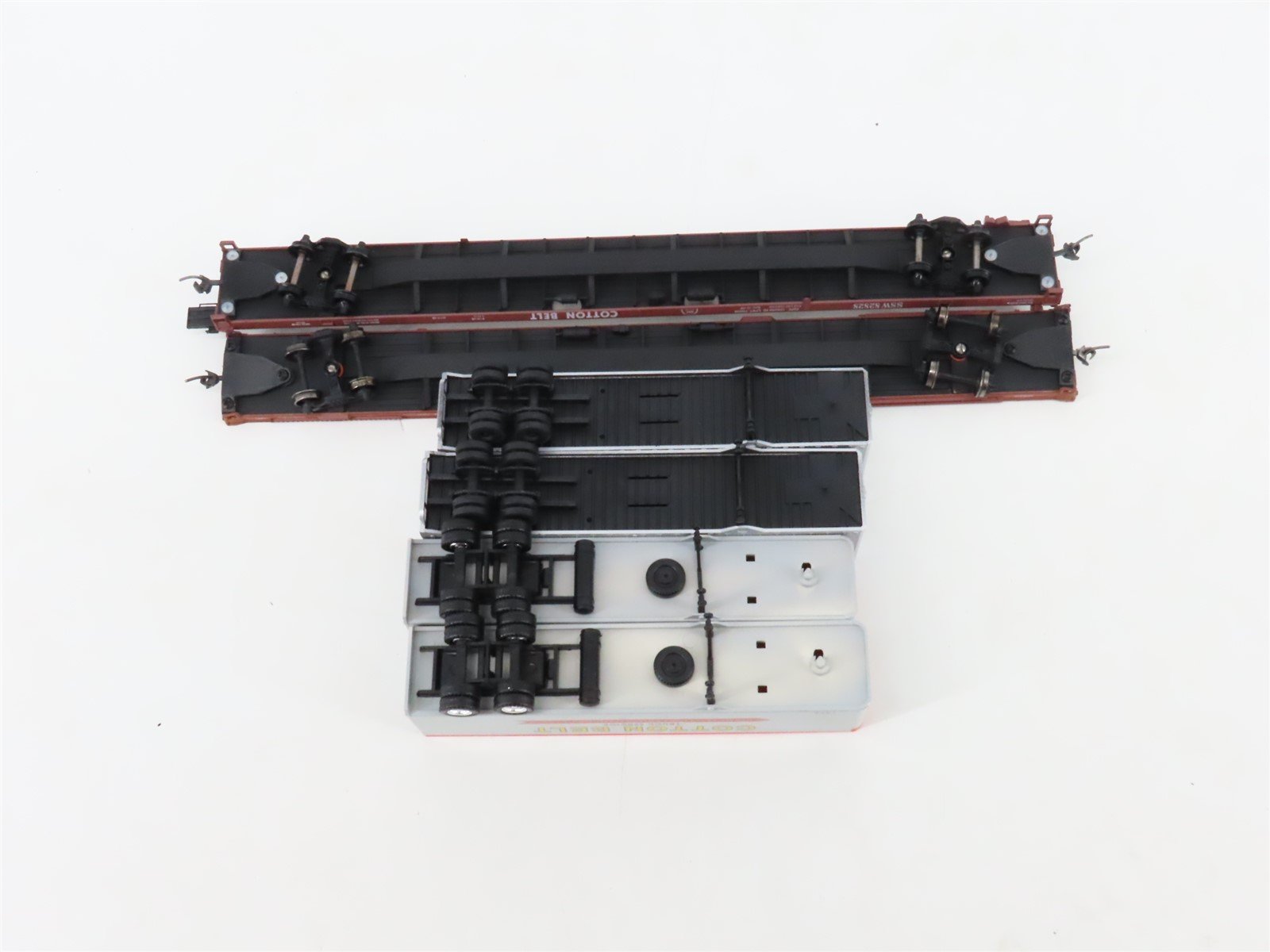 LOT of 2 HO Scale SSW/SP 86' Flatcars w/Cotton Belt Trailers UPGRADED