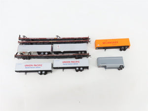 LOT of 3 HO Scale TTAX/UP/NAFX 86' Flatcars w/Assorted Trailers UPGRADED
