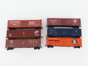 LOT of 6 HO Scale CGW/Southern/IC/B&O/CNW 50' Boxcars UPGRADED