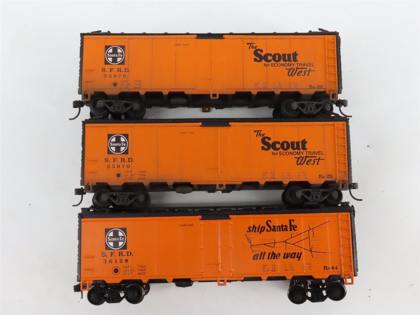 LOT of 10 HO Scale SFRD Santa Fe 40' Reefer Cars UPGRADED