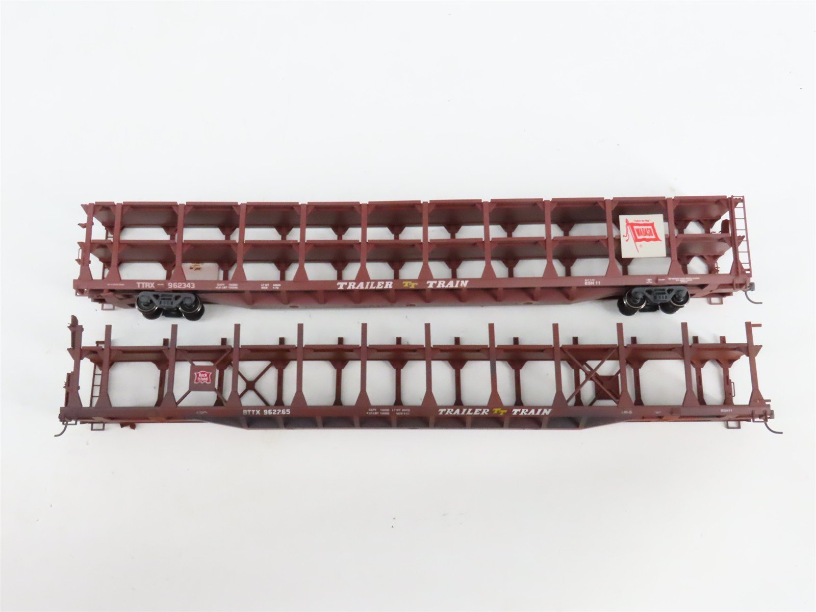 LOT of 5 HO Scale ATSF/GM&O/MILW/WAB/RI Open Autorack Cars UPGRADED