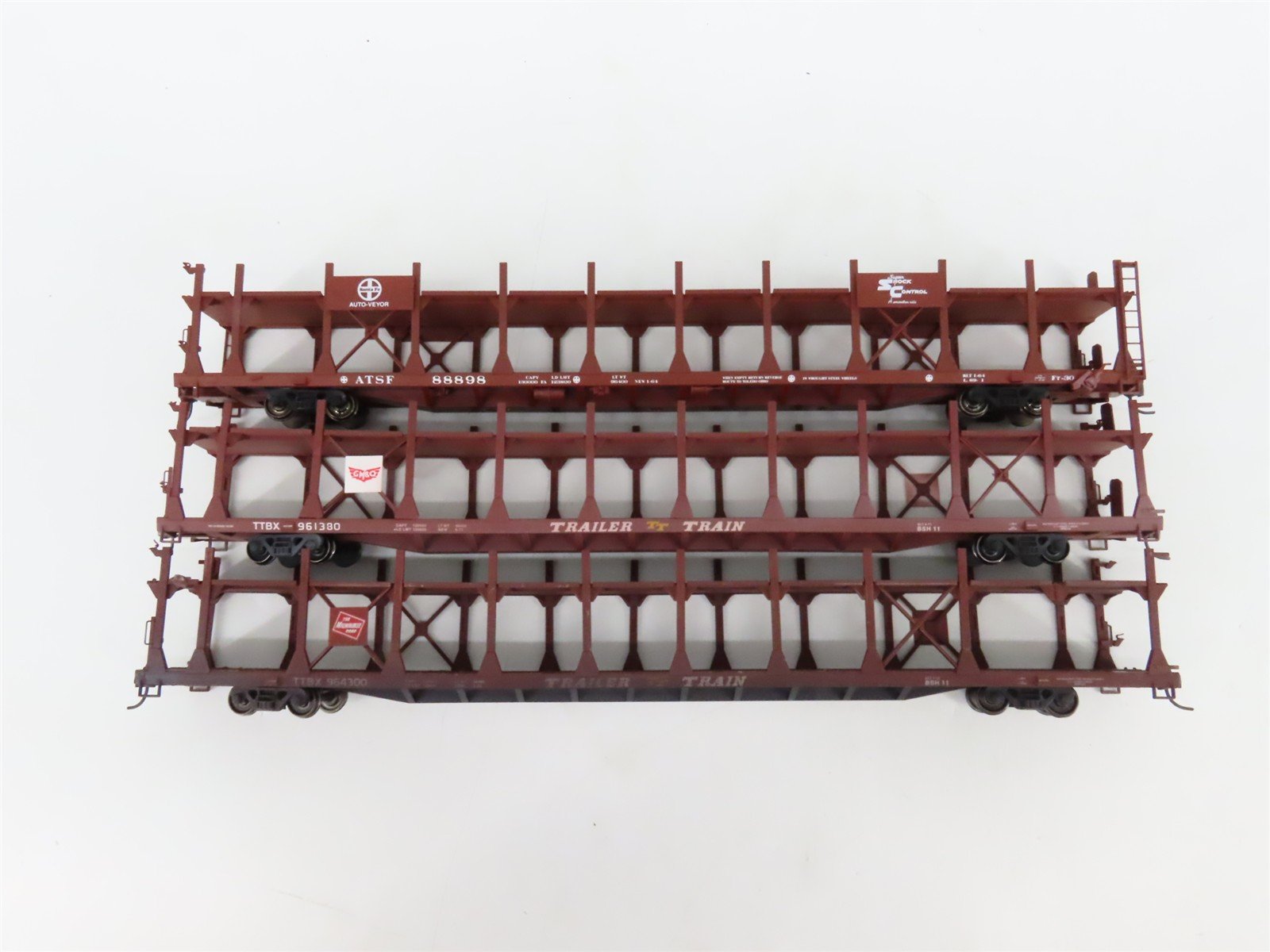 LOT of 5 HO Scale ATSF/GM&O/MILW/WAB/RI Open Autorack Cars UPGRADED