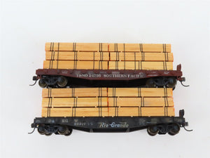 LOT of 6 HO Scale ATSF/SP/T&NO/DRGW Assorted Flatcars w/Loads UPGRADED