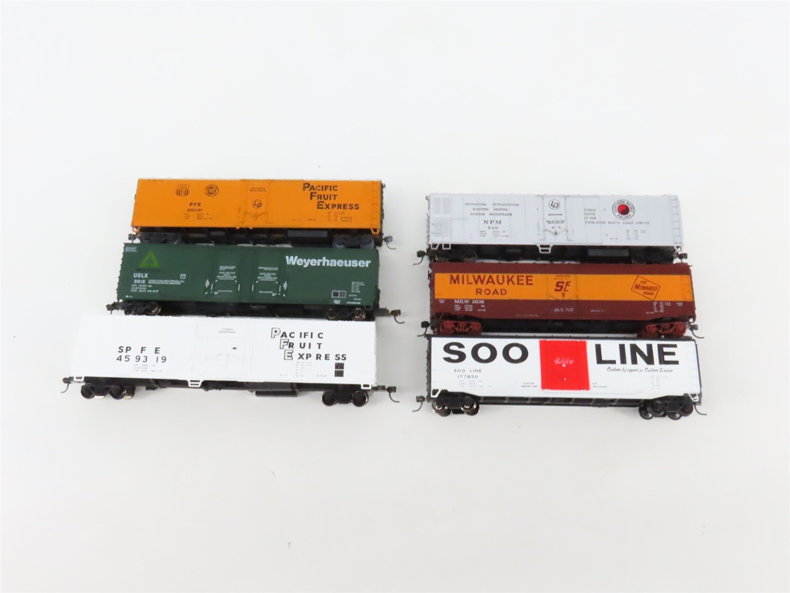 LOT of 6 HO Scale NPM/SOO/MILW/USLX/SPFE/PFE Assorted Boxcars UPGRADED