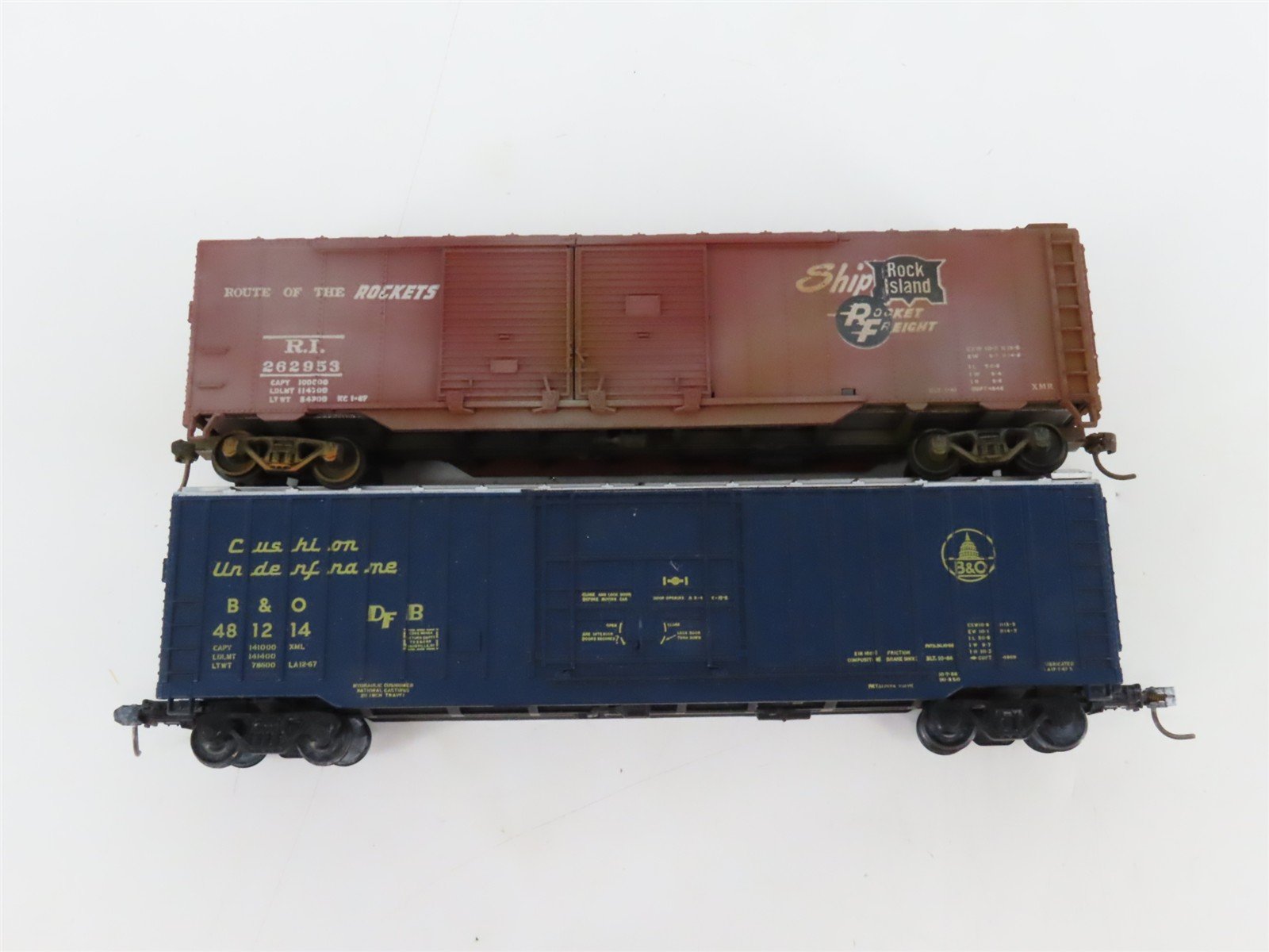 LOT of 6 HO Scale B&O/RI/Erie/CP/EL/PRR 50' Boxcars UPGRADED