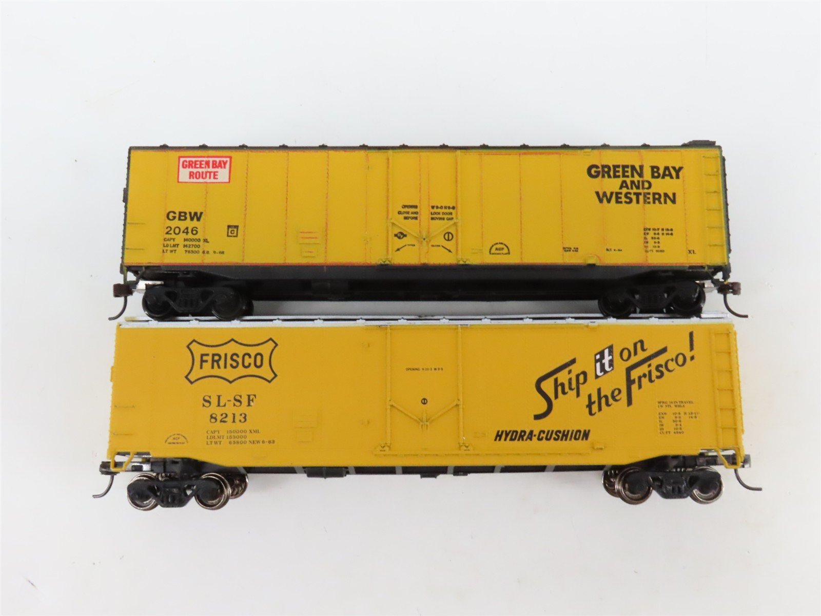 LOT of 7 HO Scale WP/SLSF/REX/PRR/UP/GBW 50' Boxcars UPGRADED
