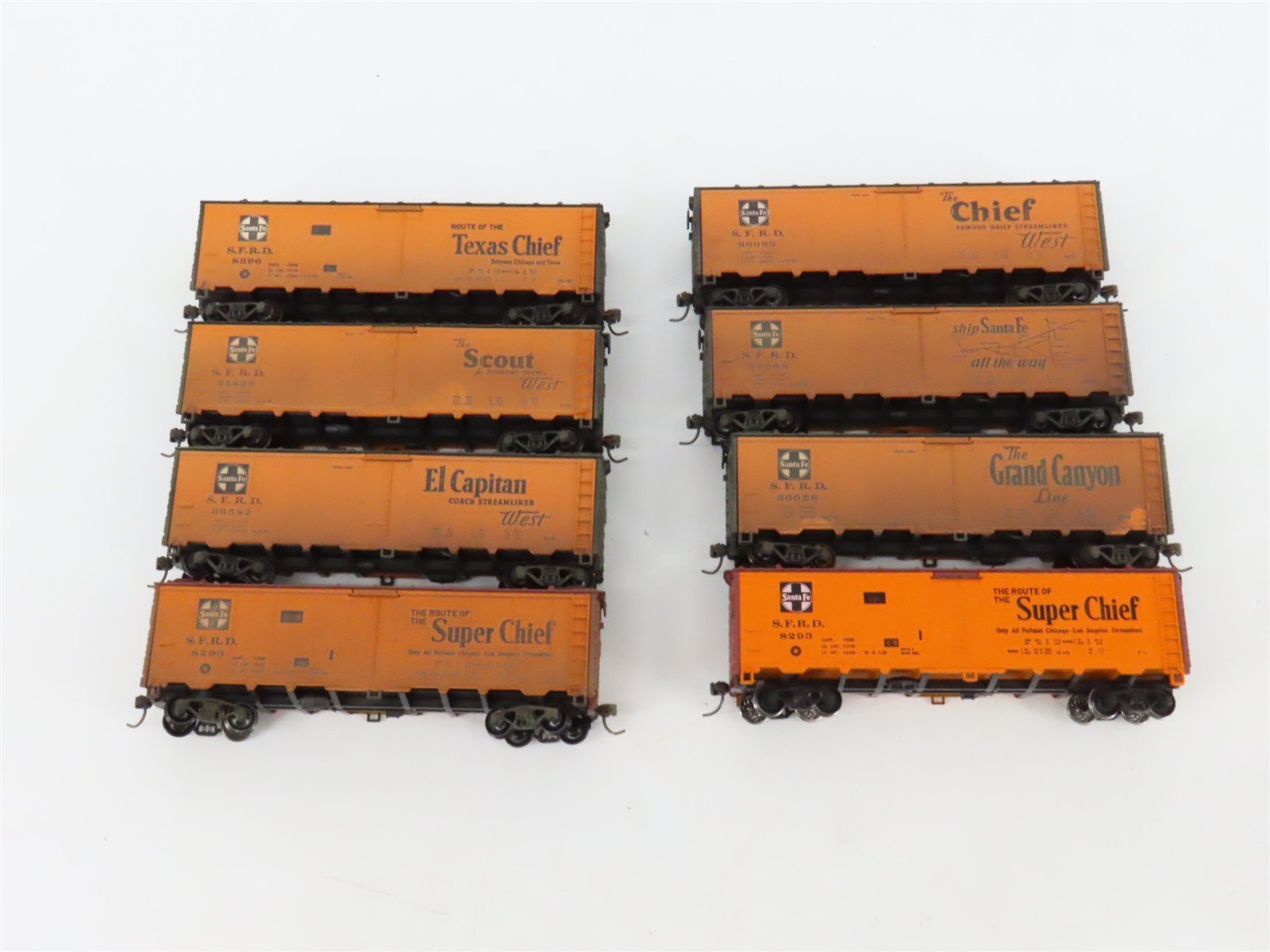 LOT of 8 HO Scale SFRD Santa Fe 40' Reefer Cars Weathered & UPGRADED