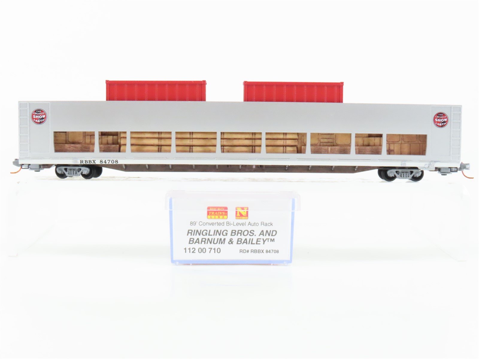 N Micro-Trains MTL 11200710 RBBX Ringling Bros 89' Bi-Level Auto Rack #4708