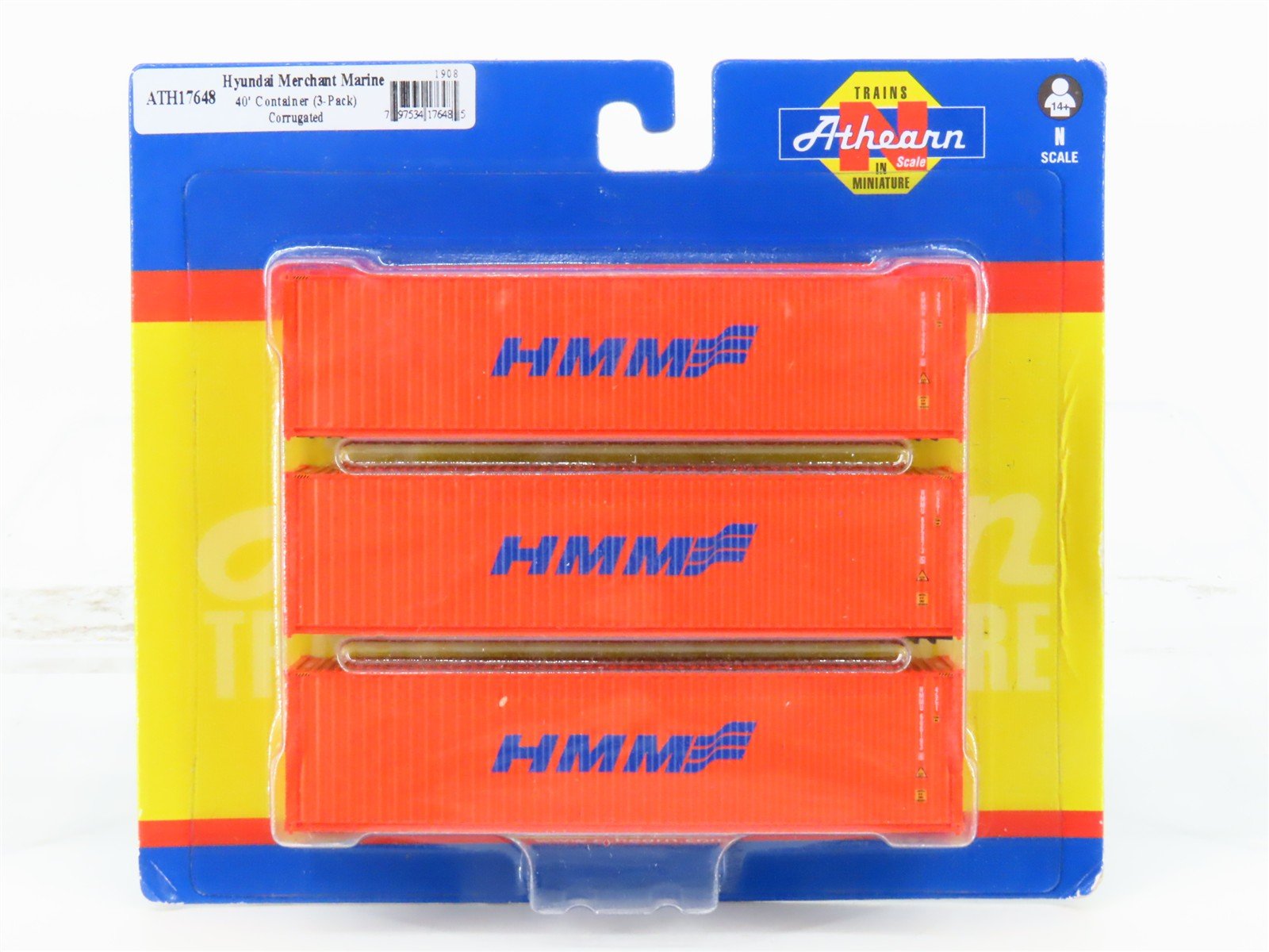 N Scale Athearn ATH17648 HMM Hyundai Merchant 40' Corrugated Container 3-Pack