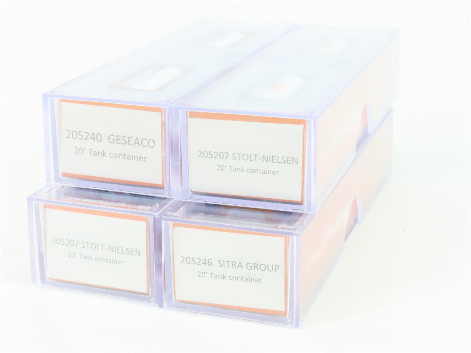 LOT of 4 N Scale JTC Stolt/Geseaco/Sitra 20' Tank Container 2-Packs