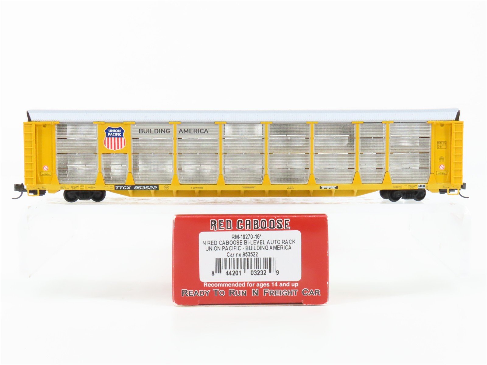 N Scale Red Caboose RM-19270-16 TTGX UP Union Pacific Bi-Level Autorack #853522