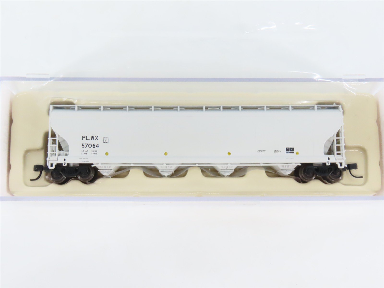 N Atlas 50000208 PLWX GE Railcar ACF 5701 Plastics 4-Bay Covered Hopper #57064