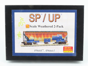 N Micro-Trains MTL 09444510 SP/UP Weathered 3-Bay Hopper 2-Car Runner Pack