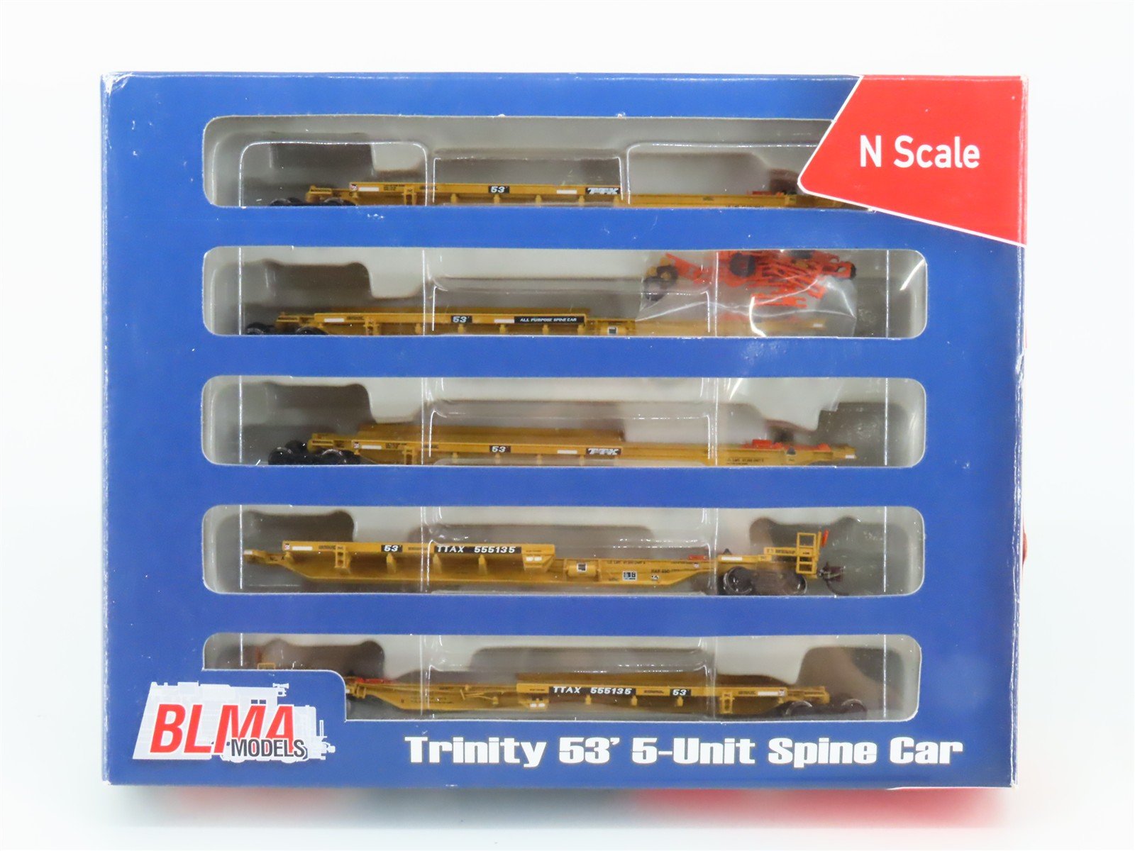 N Scale BLMA Models 12004 TTAX Trinity 53' 5 Unit Spine Car Set #555135