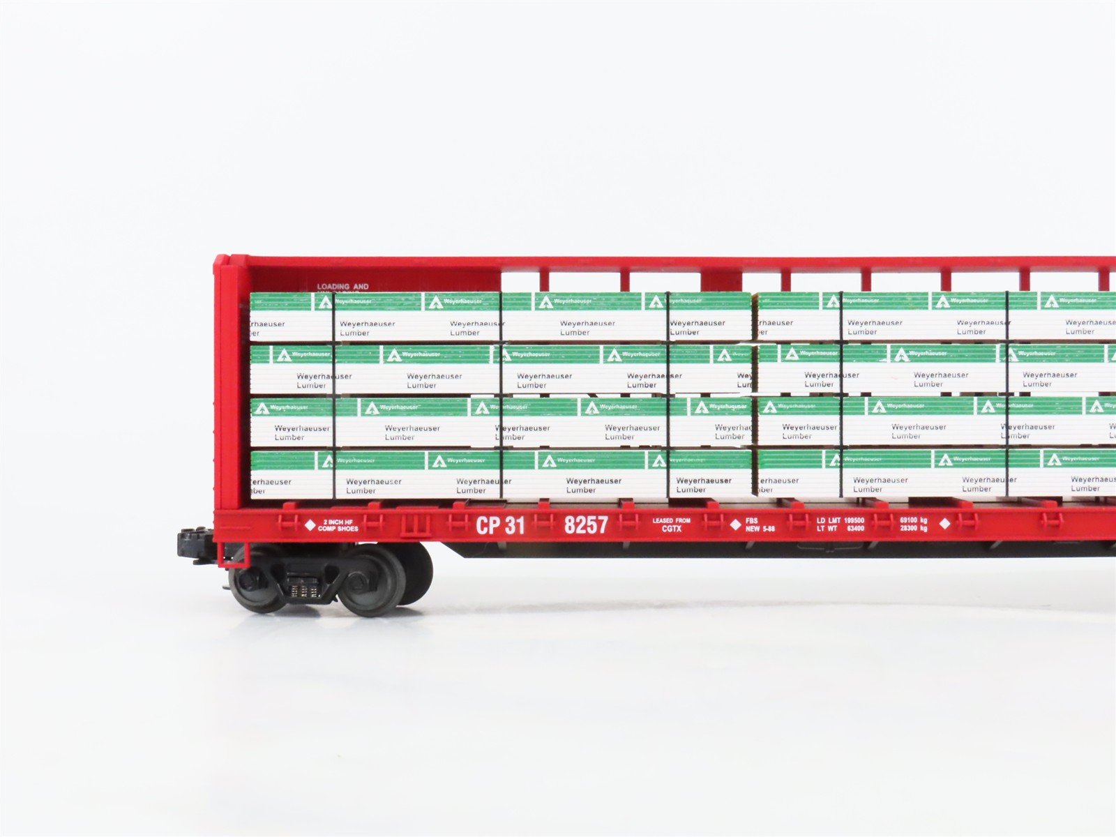 O Gauge 3-Rail MTH 20-98229 CP Rail 72' Centerbeam Flat Car #318257 w/ Load