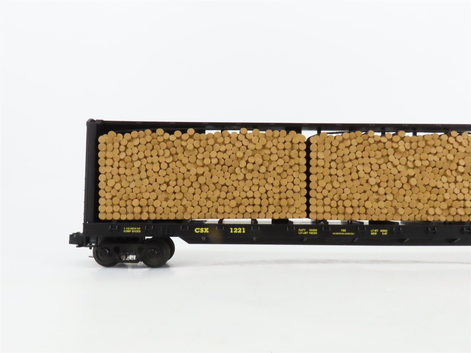 O Gauge 3-Rail MTH 20-98211 CSX 72' Centerbeam Flat Car #1221 w/ Log Load