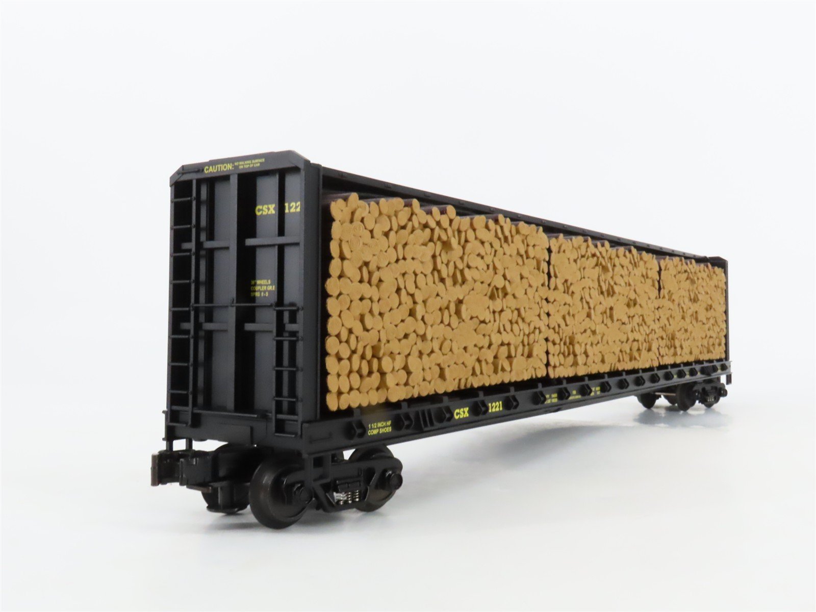 O Gauge 3-Rail MTH 20-98211 CSX 72' Centerbeam Flat Car #1221 w/ Log Load