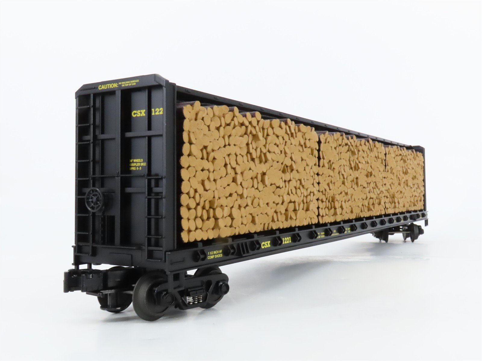 O Gauge 3-Rail MTH 20-98211 CSX 72' Centerbeam Flat Car #1221 w/ Log Load