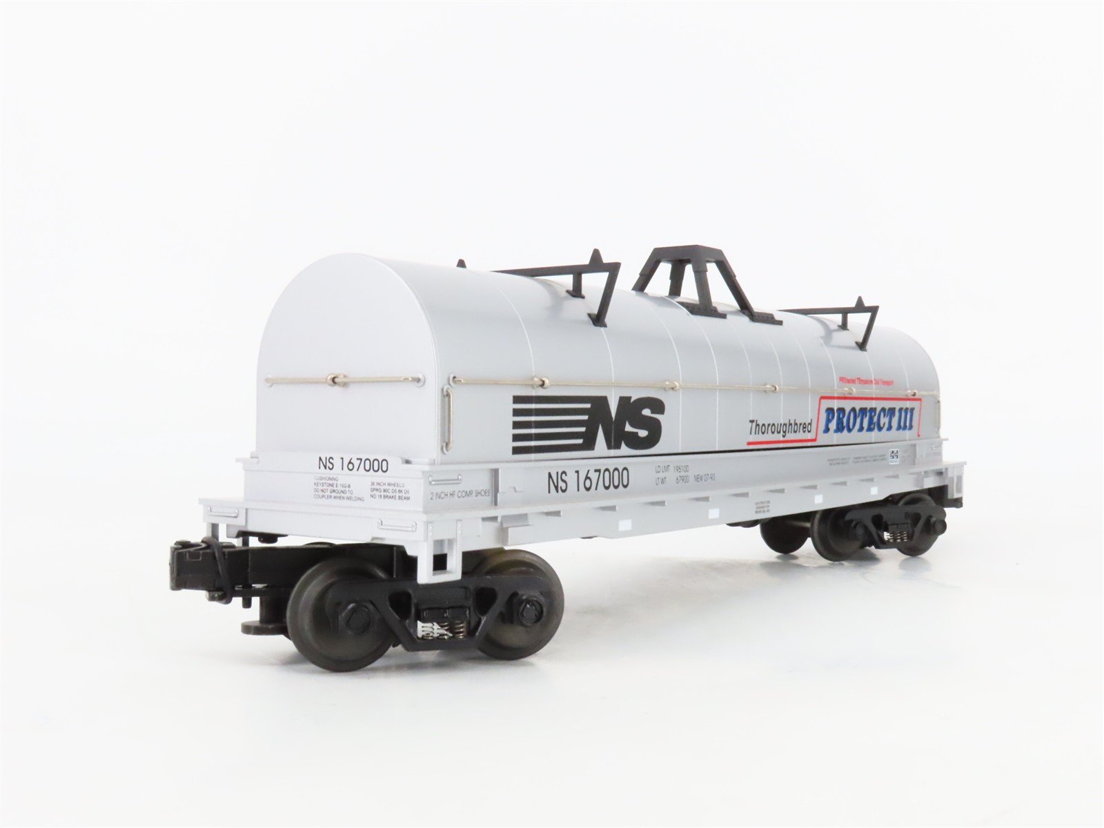 O Gauge 3-Rail MTH 20-98203 NS Thoroughbred Protect III Coil Car #167000 w/ Load