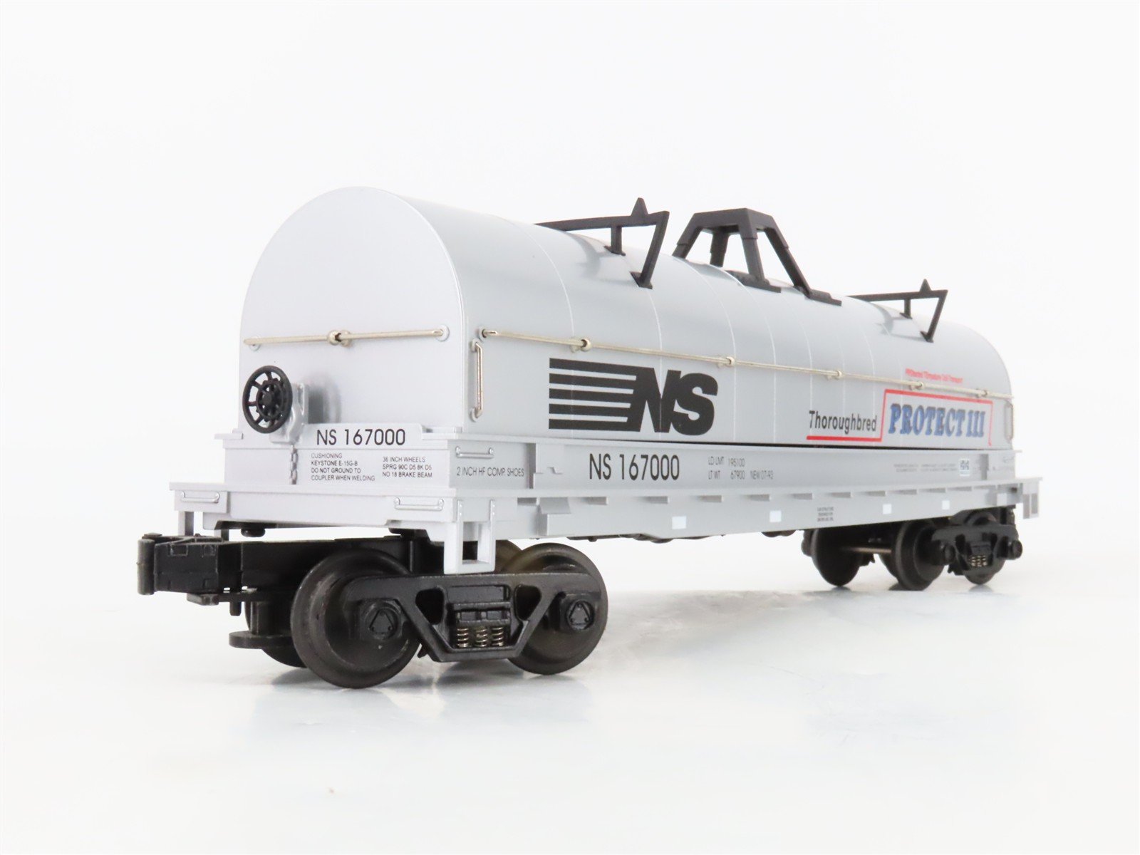 O Gauge 3-Rail MTH 20-98203 NS Thoroughbred Protect III Coil Car #167000 w/ Load