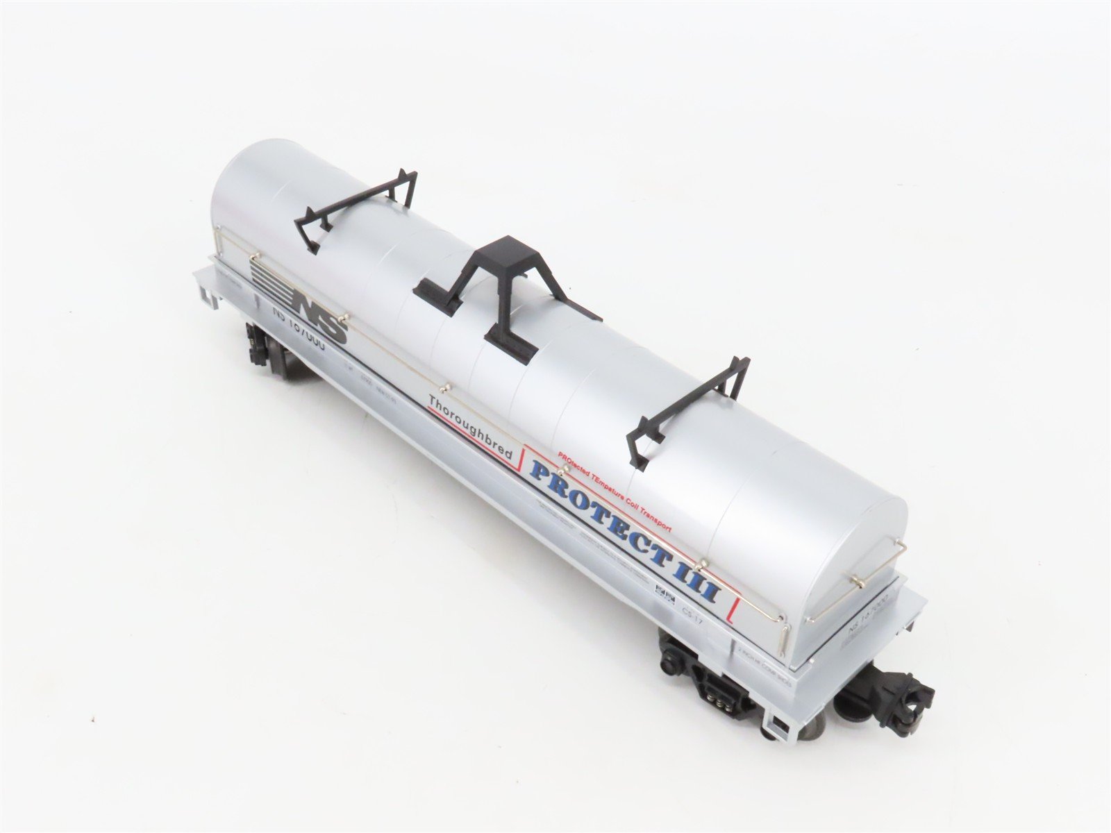O Gauge 3-Rail MTH 20-98203 NS Thoroughbred Protect III Coil Car #167000 w/ Load